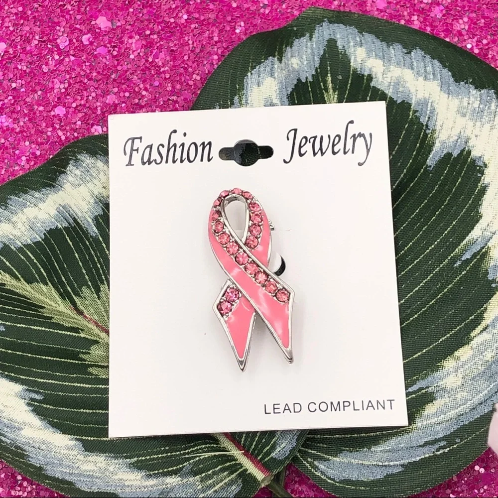 🌼 Pink Ribbon Breast Cancer Enamel Rhinestone Lapel Pin Brooch